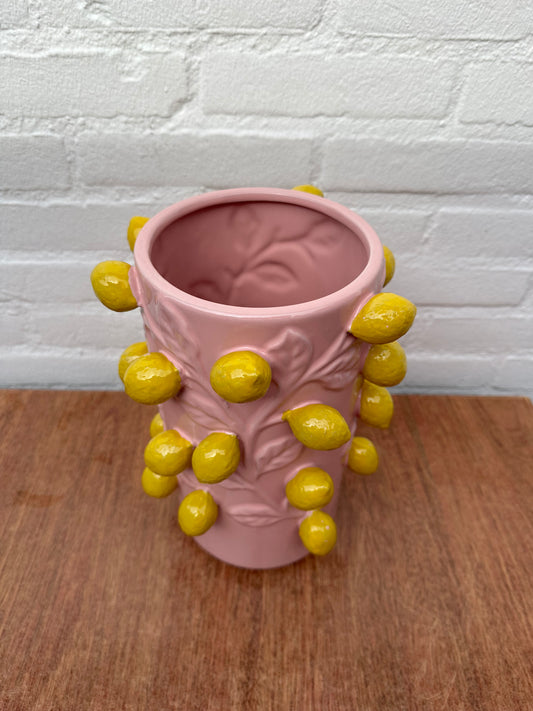 Citroen vaas roze/geel
